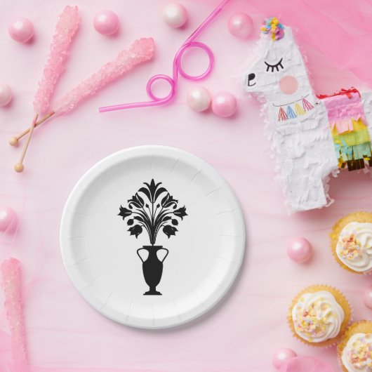 Boho Mid Century Flower Pot Papieren Bordje (Feest)