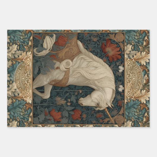 Boho middeleeuwse eenhoorn verlichte bloem inpakpapier vel (Voorkant)
