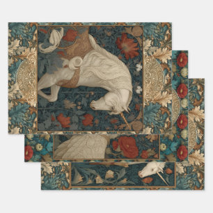 Boho middeleeuwse eenhoorn verlichte bloem inpakpapier vel