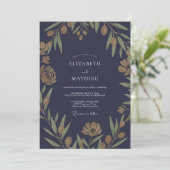 Boho Middernacht Olijfblad Bruiloft Kaart (Staand voorkant)