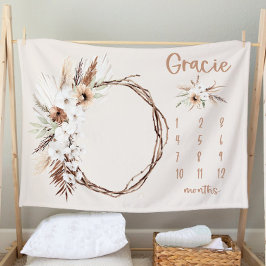 Boho Milestone Blanket Girl - Month Blanket-Person Fleece Deken