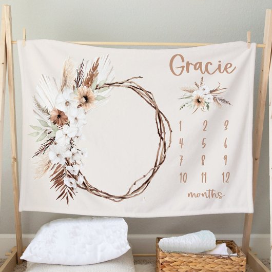 Boho Milestone Blanket Girl - Month Blanket-Person Fleece Deken