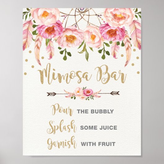 Boho Mimosa Bar Roze Gouden Bruidsdouche Poster (Voorkant)