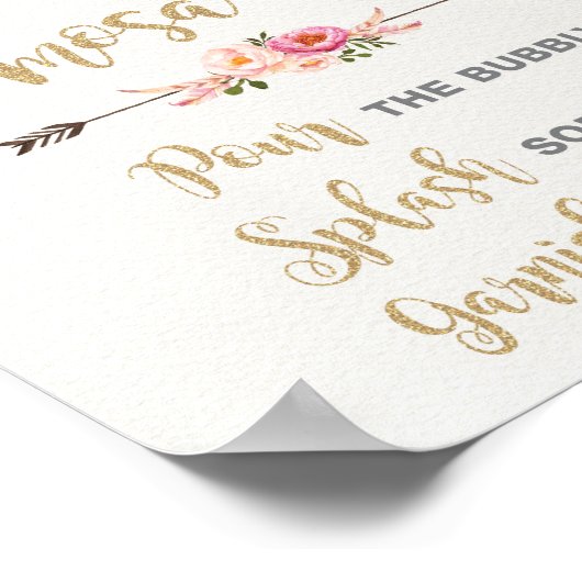 Boho Mimosa Bar Roze Gouden Bruidsfeest Poster (Hoek)