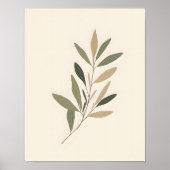 Boho Minimaal Botanisch Blad Neutraal Groen Beige Poster (Voorkant)