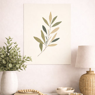 Boho Minimaal Botanisch Blad Neutraal Groen Beige Poster