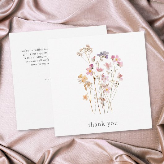 Boho Minimaal Geperste Wilde Bloem Botanische Trou Bedankkaart
