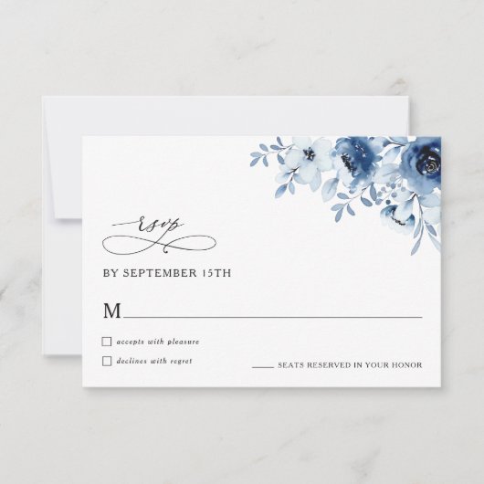 Boho Minimaal Stofblauw Bloem Bruiloft RSVP Kaart (Voorkant)