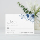 Boho Minimaal Stofblauw Bloem Bruiloft RSVP Kaart (Staand voorkant)