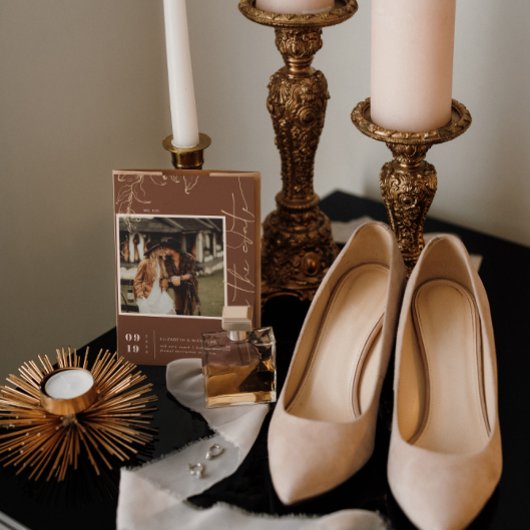 Boho Minimaal Terracotta Vierkant Foto Save the Da Date
