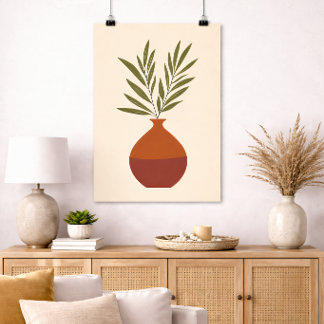 Boho Minimaal Vaas Botanisch Neutraal Terracotta Poster