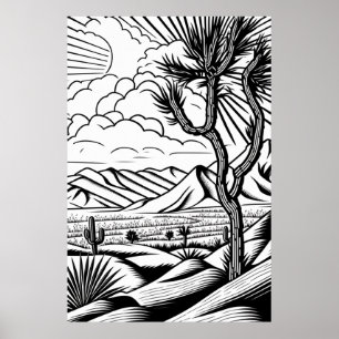 Boho Minimal Black and White Landscape Poster