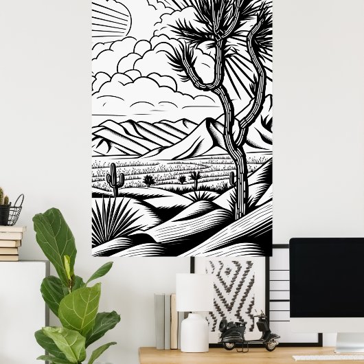 Boho Minimal Black and White Landscape Poster (Thuiskantoor)