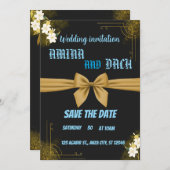 Boho Minimal Black and White Leaf Monogram Wedding Kaart (Voorkant / Achterkant)