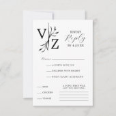 Boho Minimal Black and White Leaf Monogram Wedding RSVP Kaartje (Voorkant)