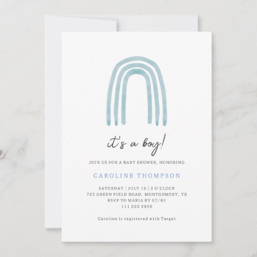 Boho Minimal Blue Rainbow Baby shower Kaart (Voorkant)