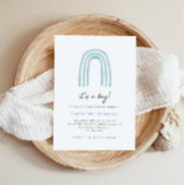 Boho Minimal Blue Rainbow Baby shower Kaart