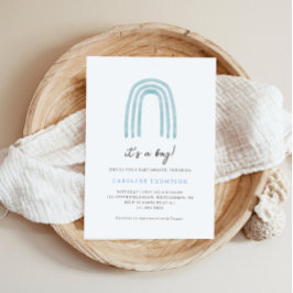 Boho Minimal Blue Rainbow Baby shower Kaart