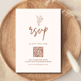 Boho Minimal Botanicals Terracotta QR Code Huwelij RSVP Kaartje