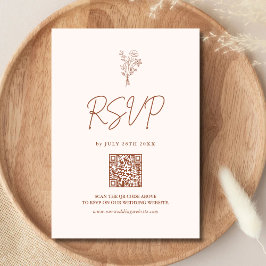 Boho Minimal Botanicals Terracotta QR Code Huwelij RSVP Kaartje