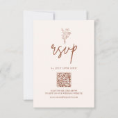 Boho Minimal Botanicals Terracotta QR Code Huwelij RSVP Kaartje (Voorkant)