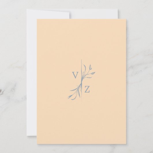 Boho Minimal Dusty Blue Leaf Monogram Weddenschap Kaart (Achterkant)