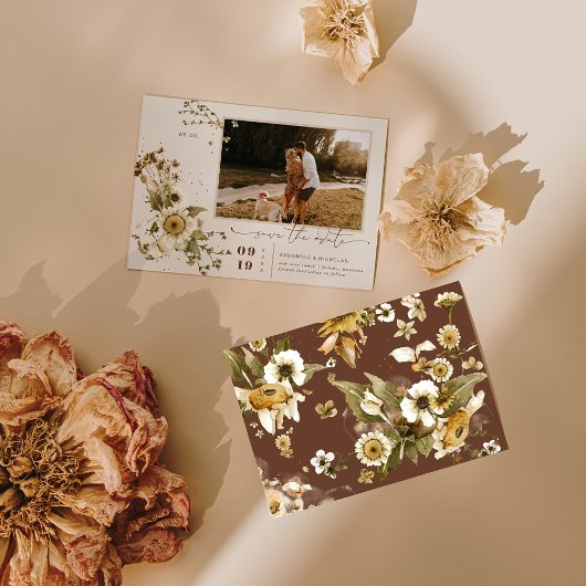 Boho Minimal Herfst Wildflower Foto Opslaan van de Save The Date