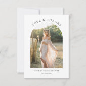 Boho Minimal Love & Thanks Bruiloft Feest Foto Bedankkaart (Voorkant)