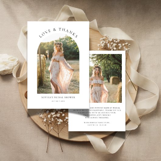 Boho Minimal Love & Thanks Bruiloft Feest Foto Bedankkaart