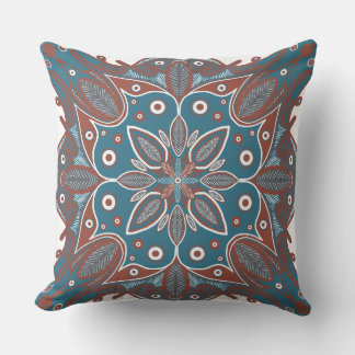 Boho Minimal Mandala Hand-Drawn Rust Blauwgroen Kussen