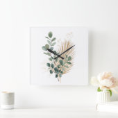 Boho Minimal Natural Botanical Wall Clock Vierkante Klok (Huis)