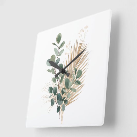Boho Minimal Natural Botanical Wall Clock Vierkante Klok (Hoek)