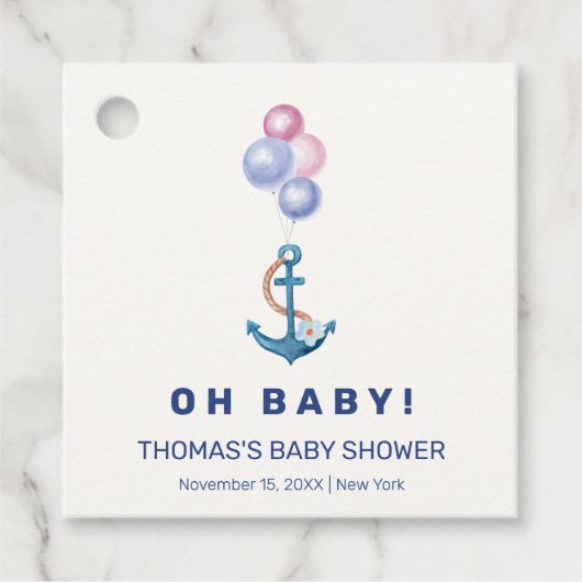 Boho Minimal Nautical Anchor Balloon Baby shower Bedankjes Labels (Voorkant)