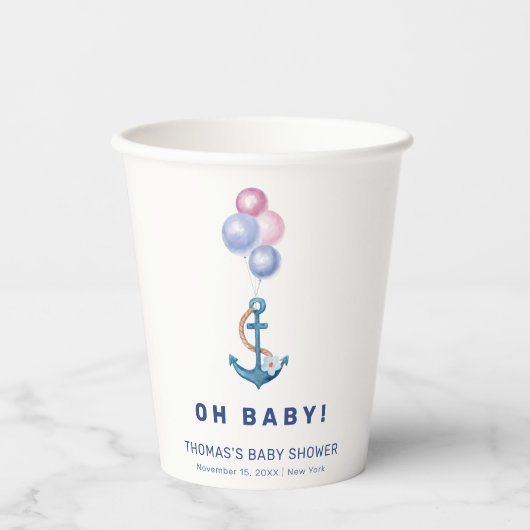 Boho Minimal Nautical Anchor Balloon Baby shower Papieren Bekers (Voorkant)
