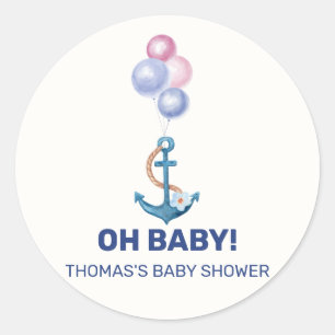 Boho Minimal Nautical Anchor Balloon Baby shower Ronde Sticker