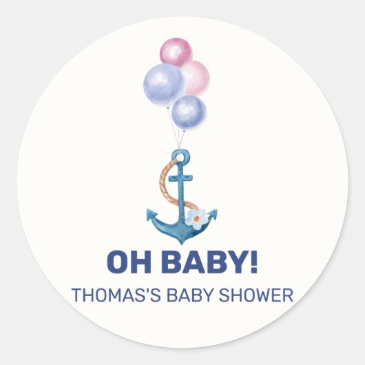 Boho Minimal Nautical Anchor Balloon Baby shower Ronde Sticker (Voorkant)