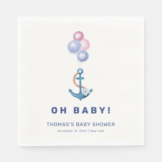 Boho Minimal Nautical Anchor Balloon Baby shower Servet (Voorkant)