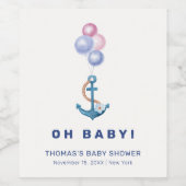 Boho Minimal Nautical Anchor Balloon Baby shower Wijn Etiket (Enkel label)