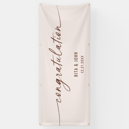 Boho Minimal Wedding Gefeliciteerd Handschrift Spandoek (Verticaal)