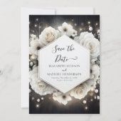 Boho Minimal White Roses Wedding Save The Date (Voorkant)