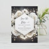 Boho Minimal White Roses Wedding Save The Date (Staand voorkant)