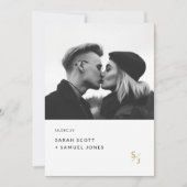 Boho Minimal Zwart en Wit Goud Monogram Huwelijk Kaart (Voorkant)