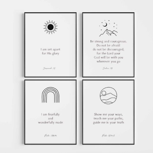 Boho minimal zwart kinder bijbel vers set van 4 pr