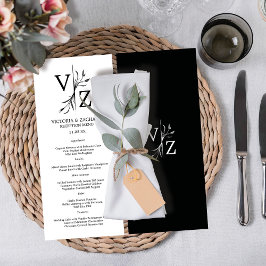 Boho minimale blad monogram bruiloft menu