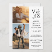 Boho minimale blad monogram foto bruiloft save the date (Voorkant)
