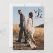 Boho minimale blad monogram foto bruiloft save the date (Achterkant)