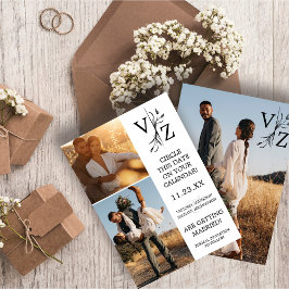 Boho minimale blad monogram foto bruiloft save the date