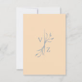 Boho minimale blauwe beige blad monogram bruiloft RSVP kaartje (Achterkant)