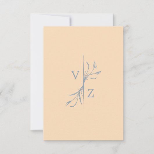Boho minimale blauwe beige blad monogram bruiloft RSVP kaartje (Achterkant)