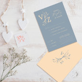 Boho minimale blauwe beige blad monogram bruiloft RSVP kaartje